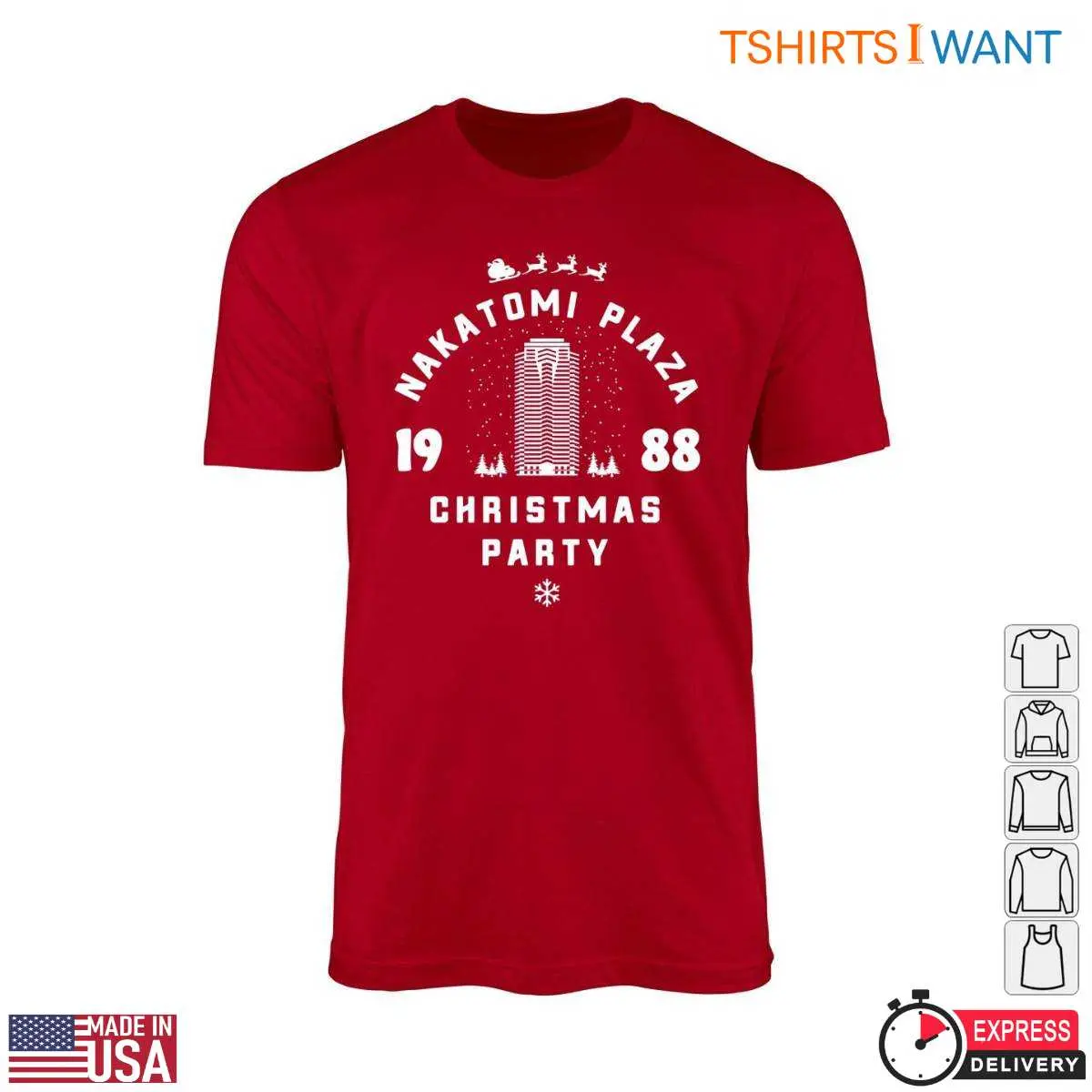 Nakatomi Plaza Christmas Party 1988 T-shirt – Retro Die Hard Movie Gear 10 Nakatomi Plaza Christmas Party T-Shirt Front View