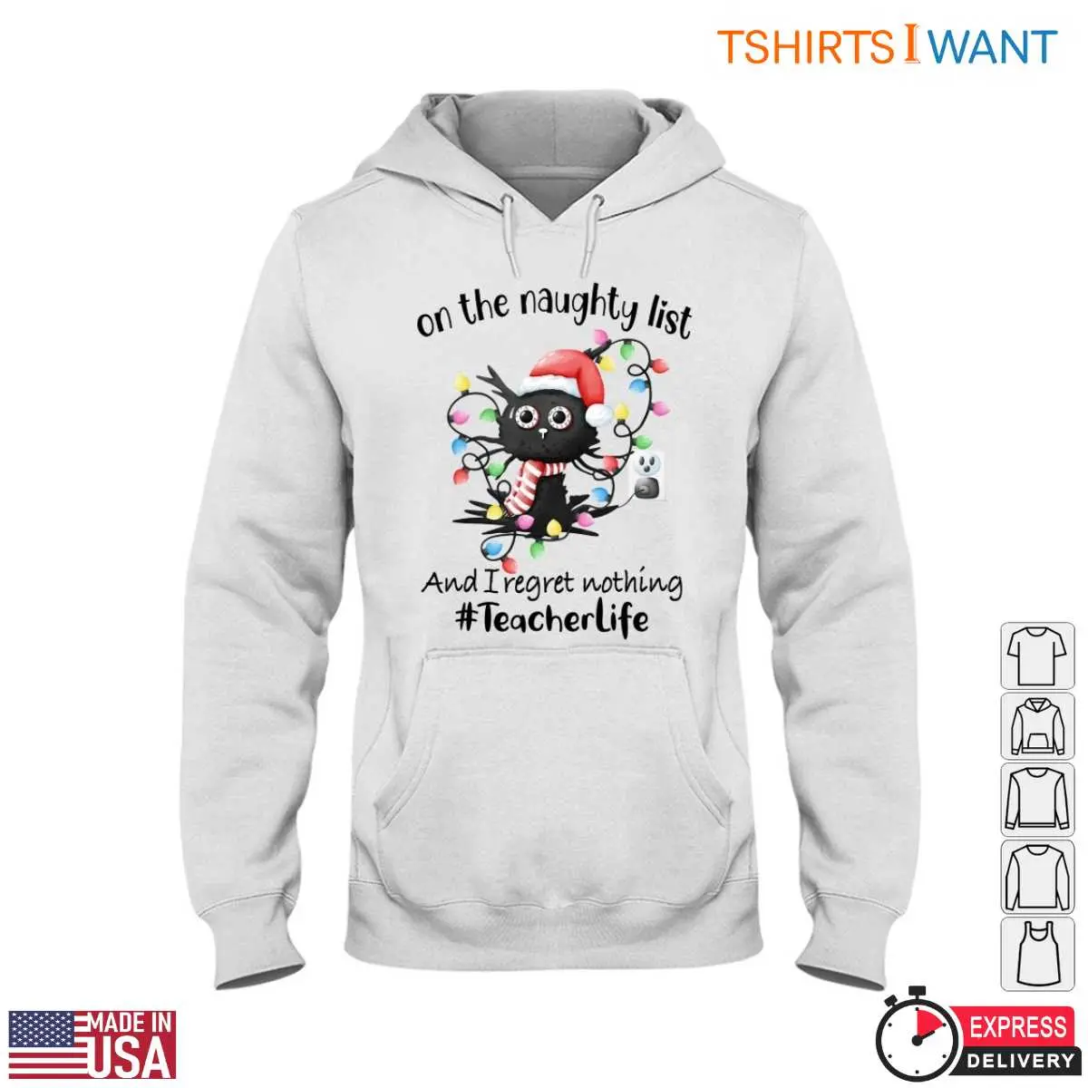 Naughty List Cat Christmas Teacher Life T-Shirt 13 Naughty List Cat Christmas Teacher T-Shirt Detail View
