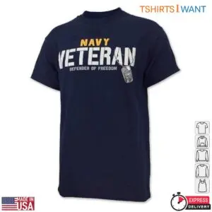 Navy Veteran T-Shirts - Armed Forces Gear Men's Defender Short Sleeve T-Shirt with Dog Tag Graphic