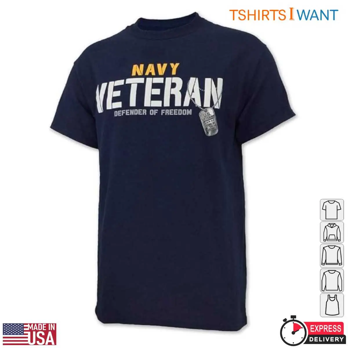 Navy Veteran T-Shirts - Armed Forces Gear Men's Defender Short Sleeve T-Shirt with Dog Tag Graphic 2 Navy Veteran T-Shirt Front View