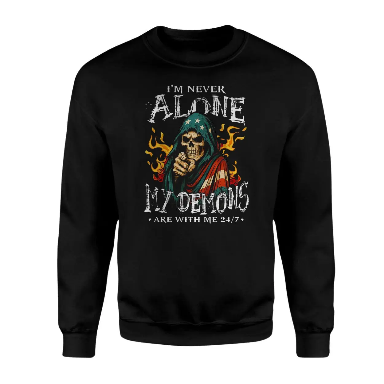 Never Alone My Demons T-Shirt – Grim Reaper Flames Skull Tee 3 Never Alone My Demons T Shirt E28093 Grim Reaper Flames Skull Tee 3.jpg