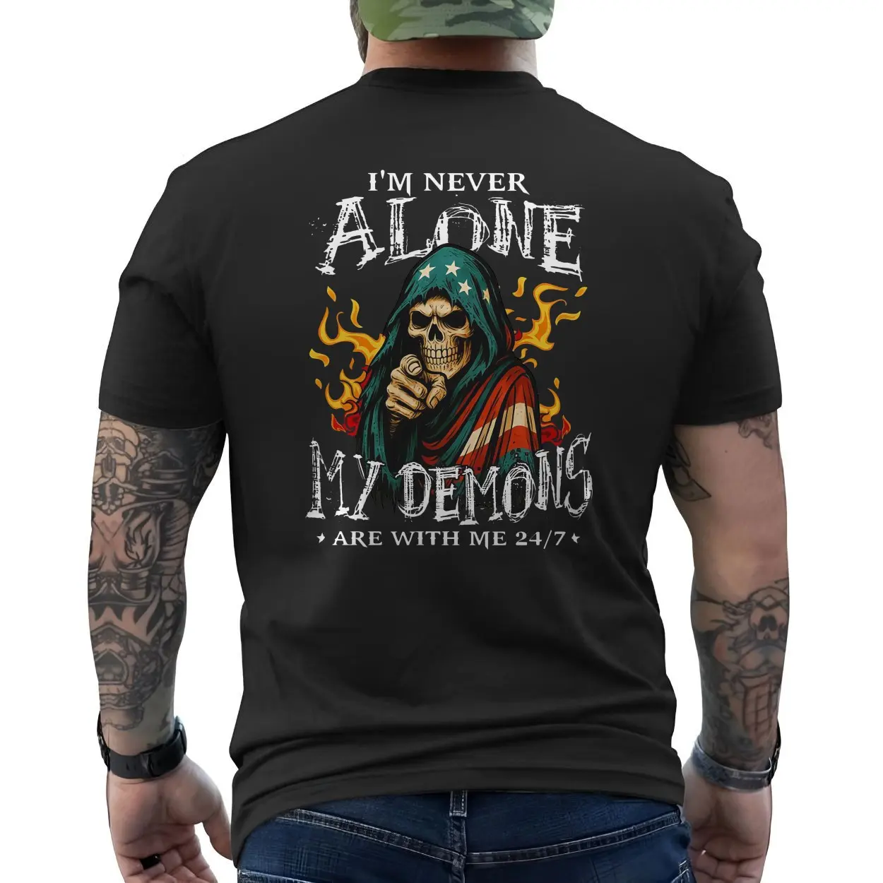 Never Alone My Demons T-Shirt – Grim Reaper Flames Skull Tee 6 Never Alone My Demons T Shirt E28093 Grim Reaper Flames Skull Tee 6.jpg