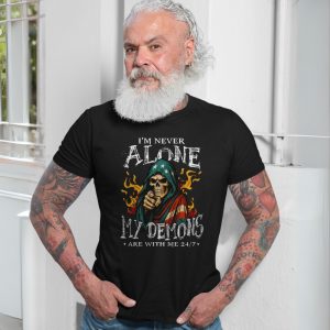 Never Alone My Demons T Shirt E28093 Grim Reaper Flames Skull Tee 7.jpg