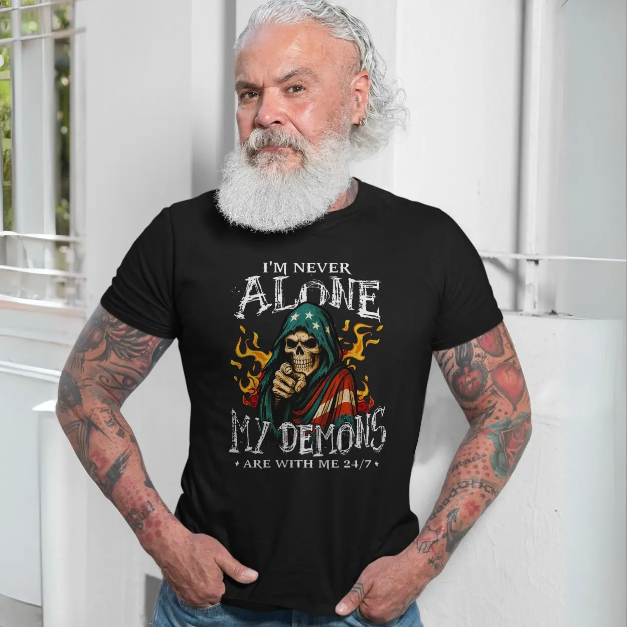 Never Alone My Demons T-Shirt – Grim Reaper Flames Skull Tee 7 Never Alone My Demons T Shirt E28093 Grim Reaper Flames Skull Tee 7.jpg