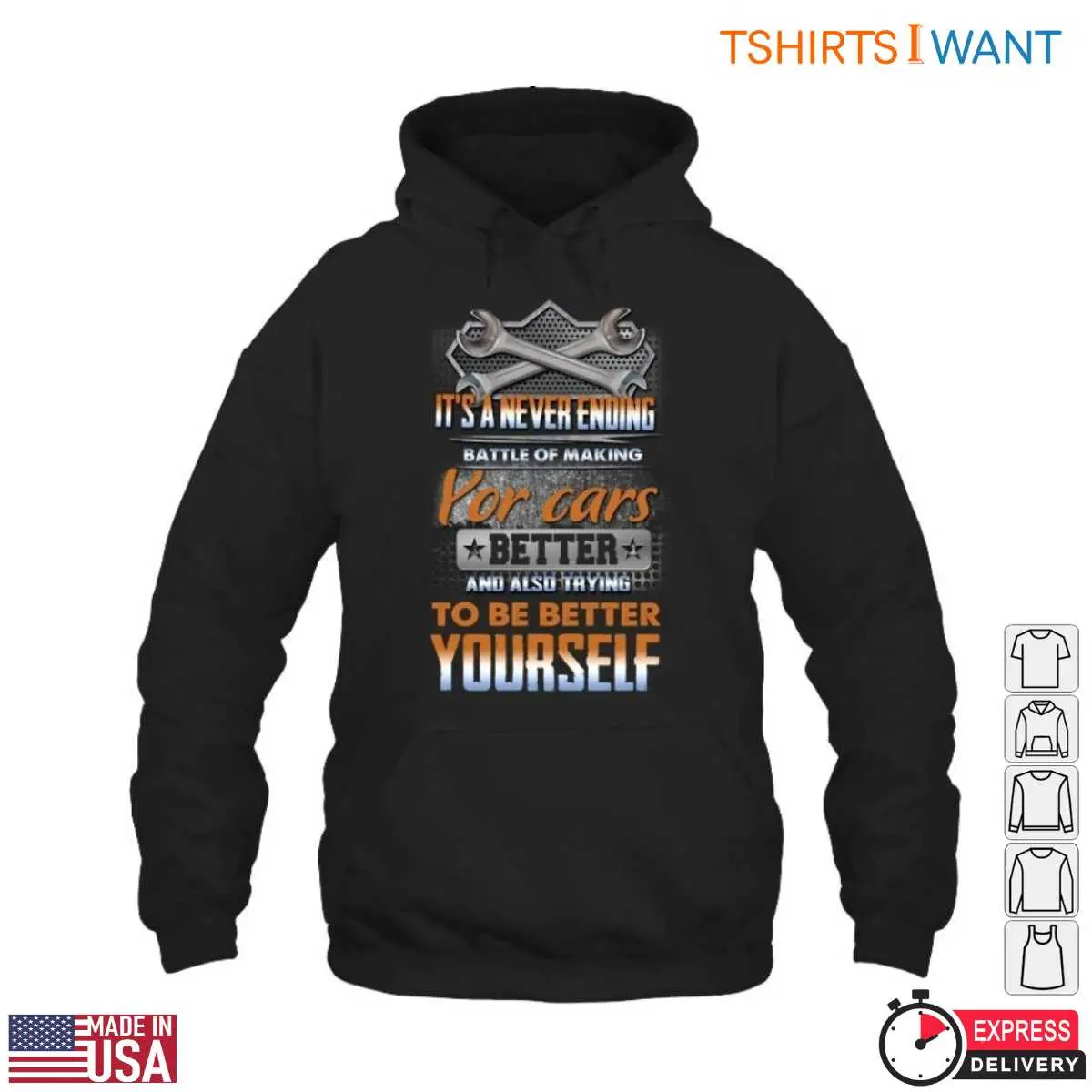 Never Ending Battle Crossed Wrenches Car Mechanic Gift T-Shirt 13 Detail view of Never Ending Battle Mechanic T-Shirt