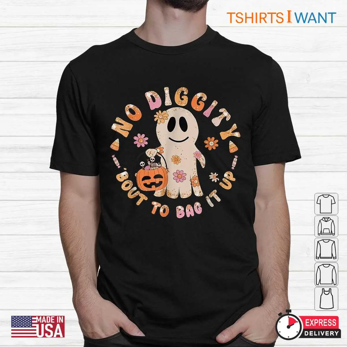 No Diggity Halloween Shirt Ghost Bagging It Up Tee 2 1.jpg
