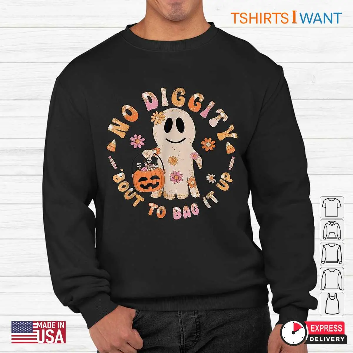 No Diggity Halloween Shirt Ghost Bagging It Up Tee 3 1.jpg