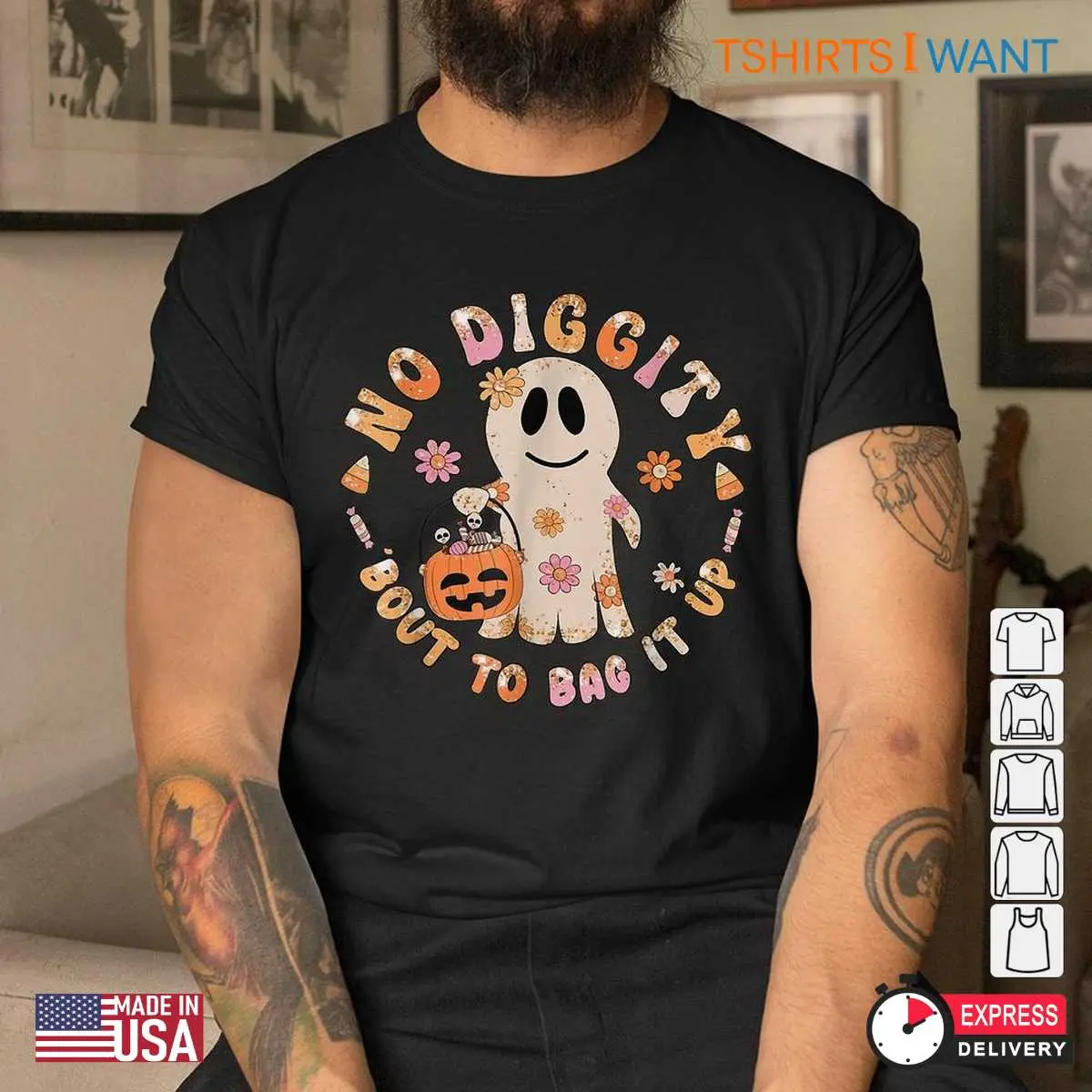 No Diggity Halloween Shirt Ghost Bagging It Up Tee 5 1.jpg