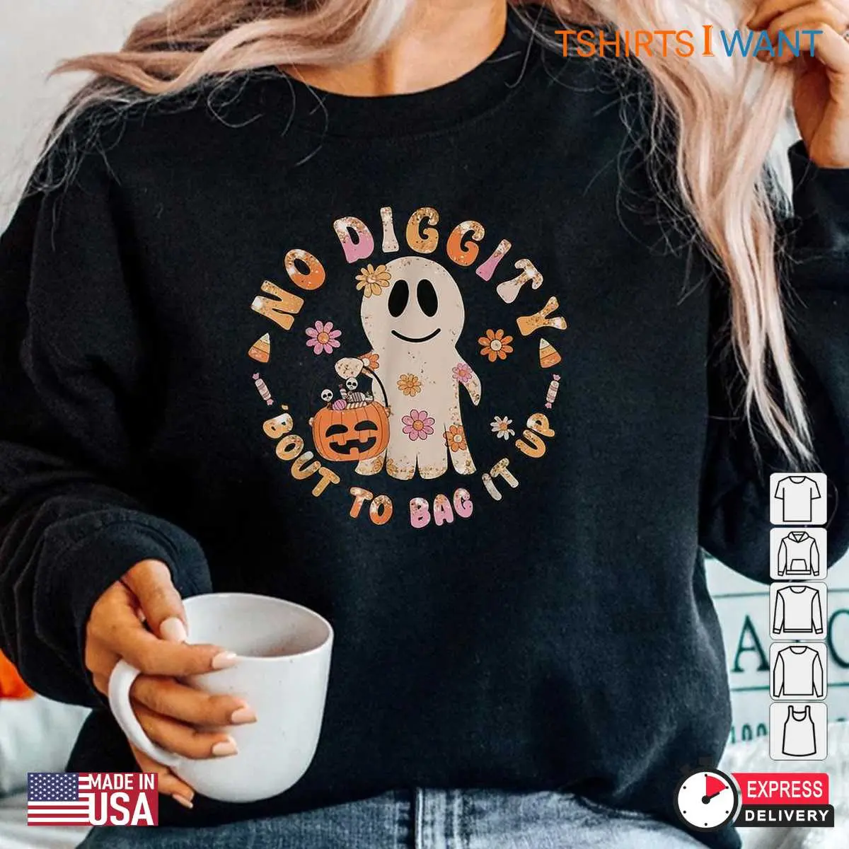 No Diggity Halloween Shirt Ghost Bagging It Up Tee 6 1.jpg