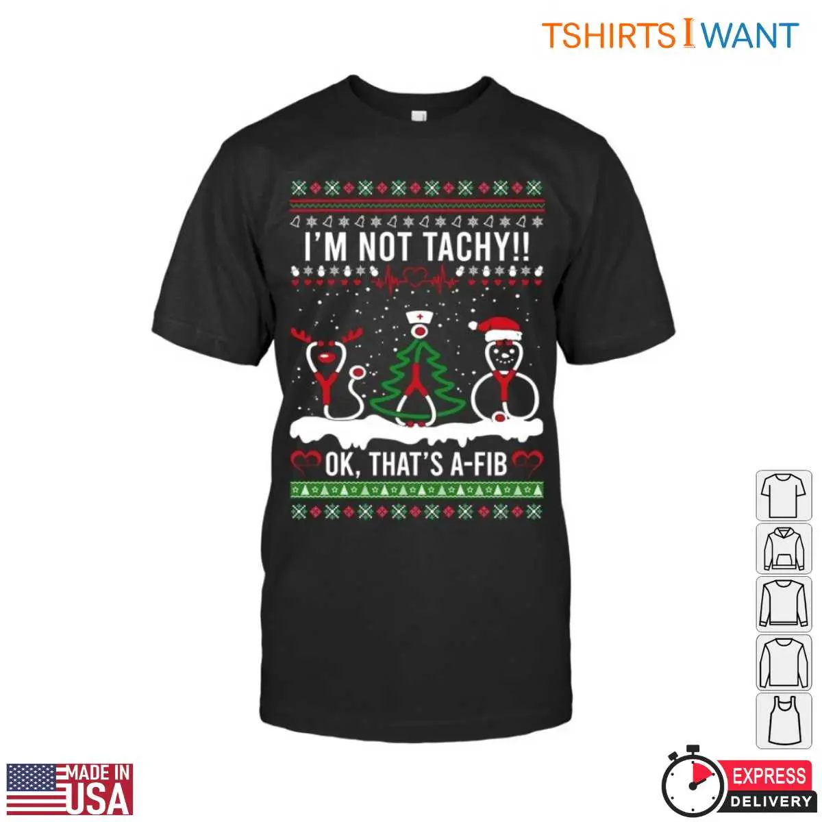 Nurse Christmas Funny A-Fib Holiday T-Shirt for Medical Staff 12 Nurse Christmas T-Shirt Front View