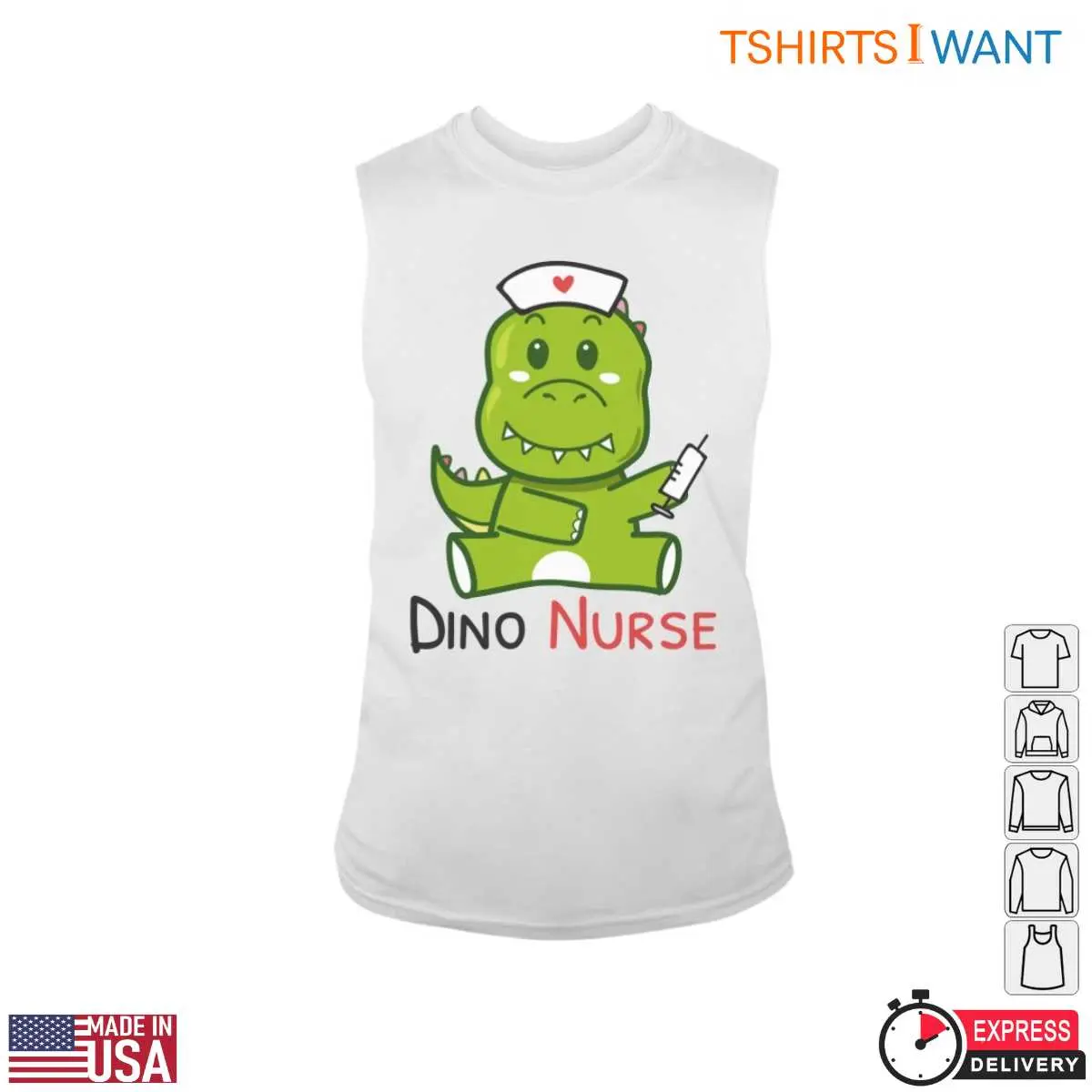 Nurse Dinosaur T-Shirt - Cute Dino Nurse with Syringe Graphic 13 Nurse Dinosaur T-Shirt Detail