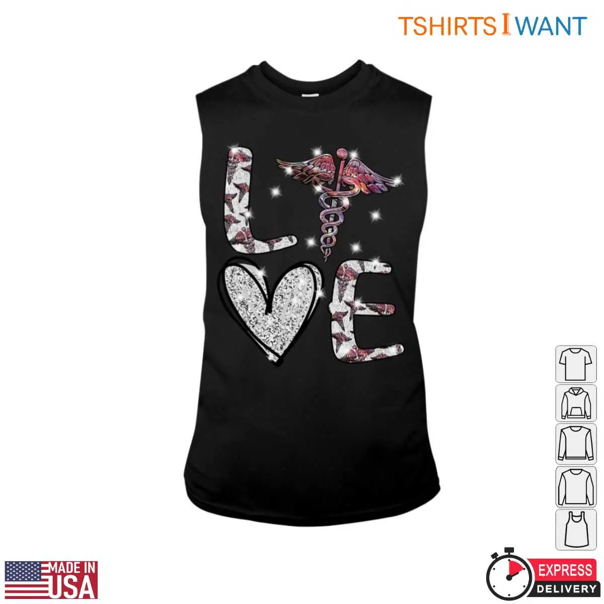 Nurse Heart T-Shirt - Glittering Caduceus and Love Graphic 13 Nurse Heart T-Shirt Detail