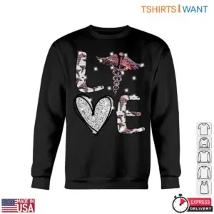 Nurse Heart T-Shirt - Glittering Caduceus and Love Graphic 10 Nurse Heart Glitter Nurse Love 5 1.jpg