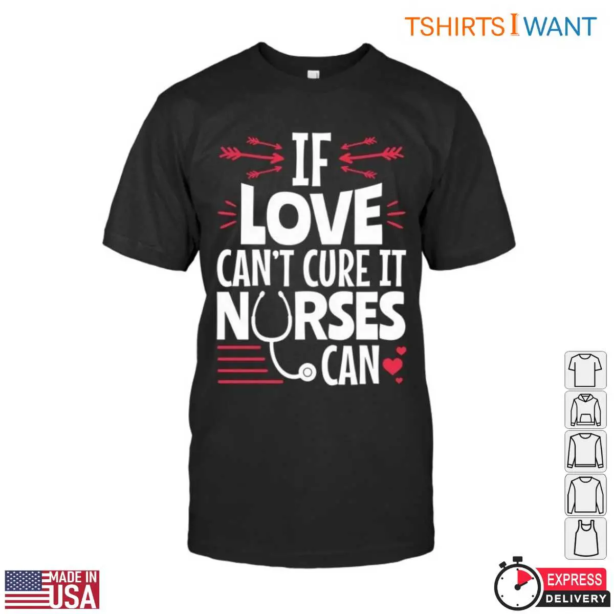Nurse Heart Stethoscope Love and Care Medical T-Shirt 12 Nurse Heart Stethoscope T-Shirt Front View