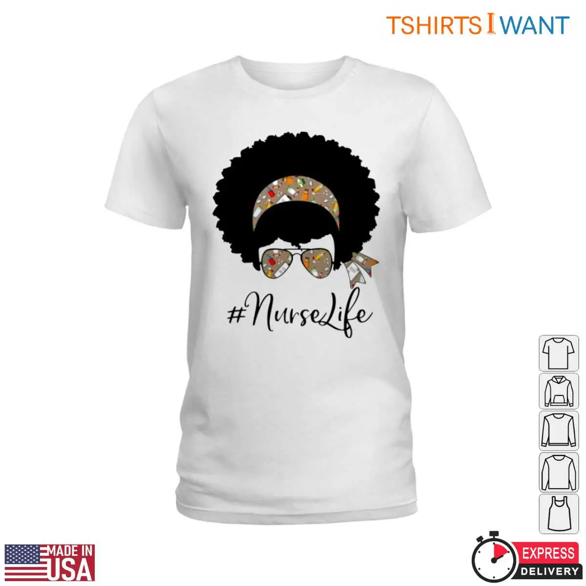 Nurse Life Shirt - Afro Nurse Graphic with Funky Headscarf and Glasses Tee 2 Nurse Life Afro Nurse Headscarf Tee 2 1.jpg