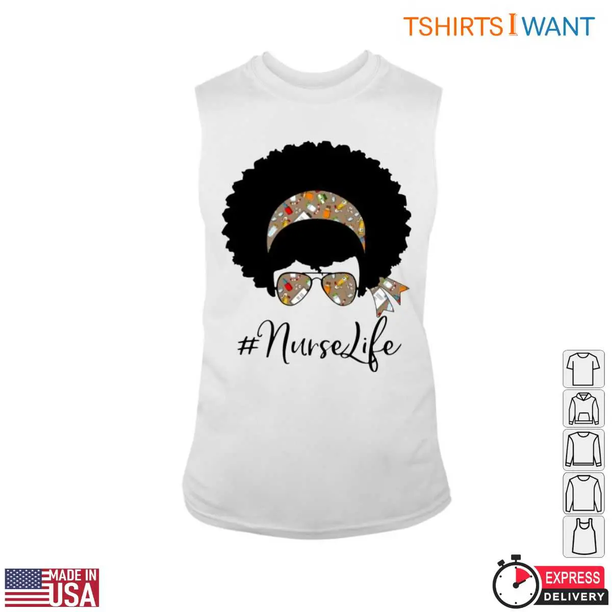 Nurse Life Shirt - Afro Nurse Graphic with Funky Headscarf and Glasses Tee 3 Nurse Life Afro Nurse Headscarf Tee 3 1.jpg