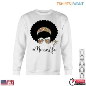 Nurse Life Shirt - Afro Nurse Graphic with Funky Headscarf and Glasses Tee 10 Nurse Life Afro Nurse Headscarf Tee 5 1.jpg