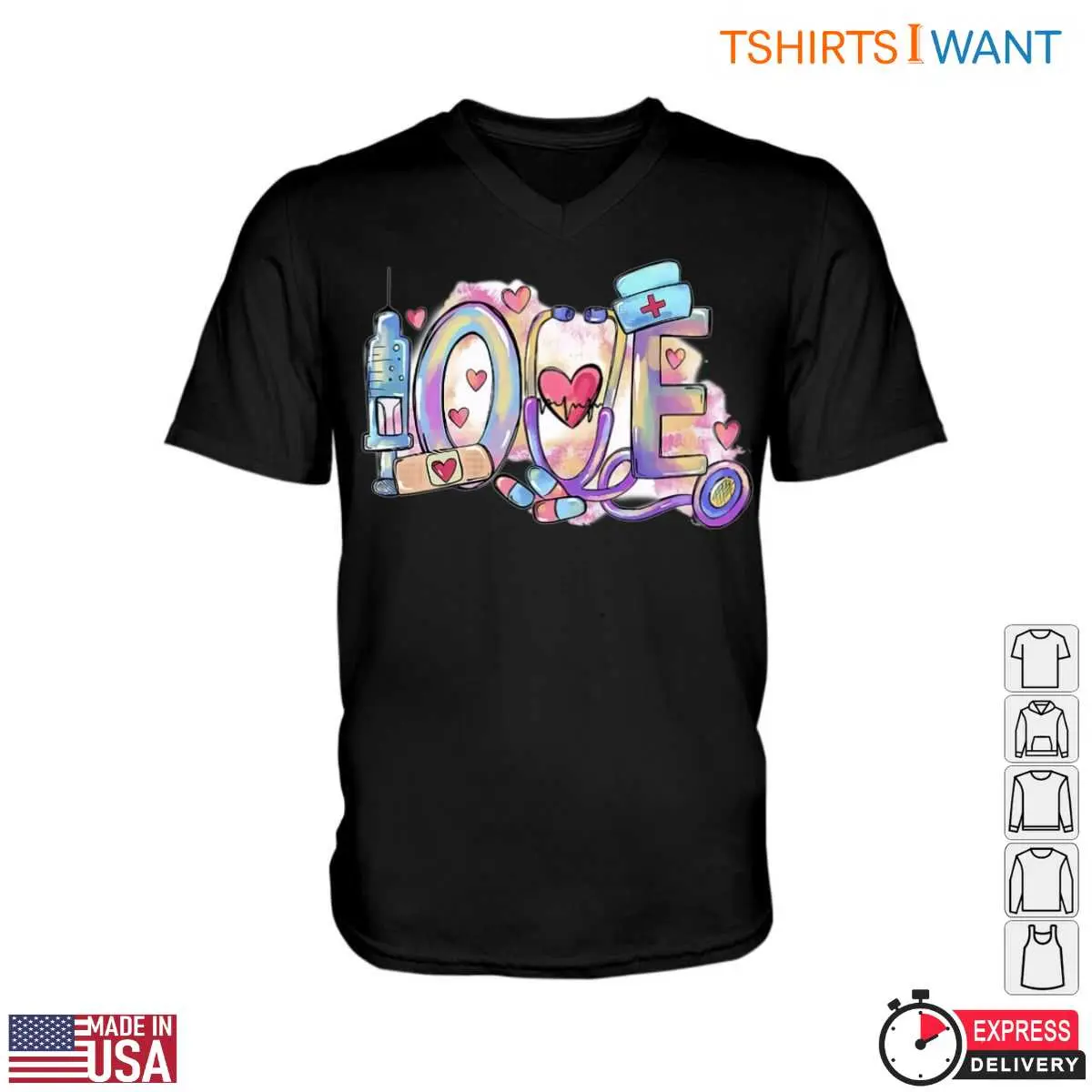 Nurse Love T-Shirt - Cute Medical Love Graphic with Syringe, Bandage, and Stethoscope 2 Nurse Love Medical Love Tee 2 1.jpg