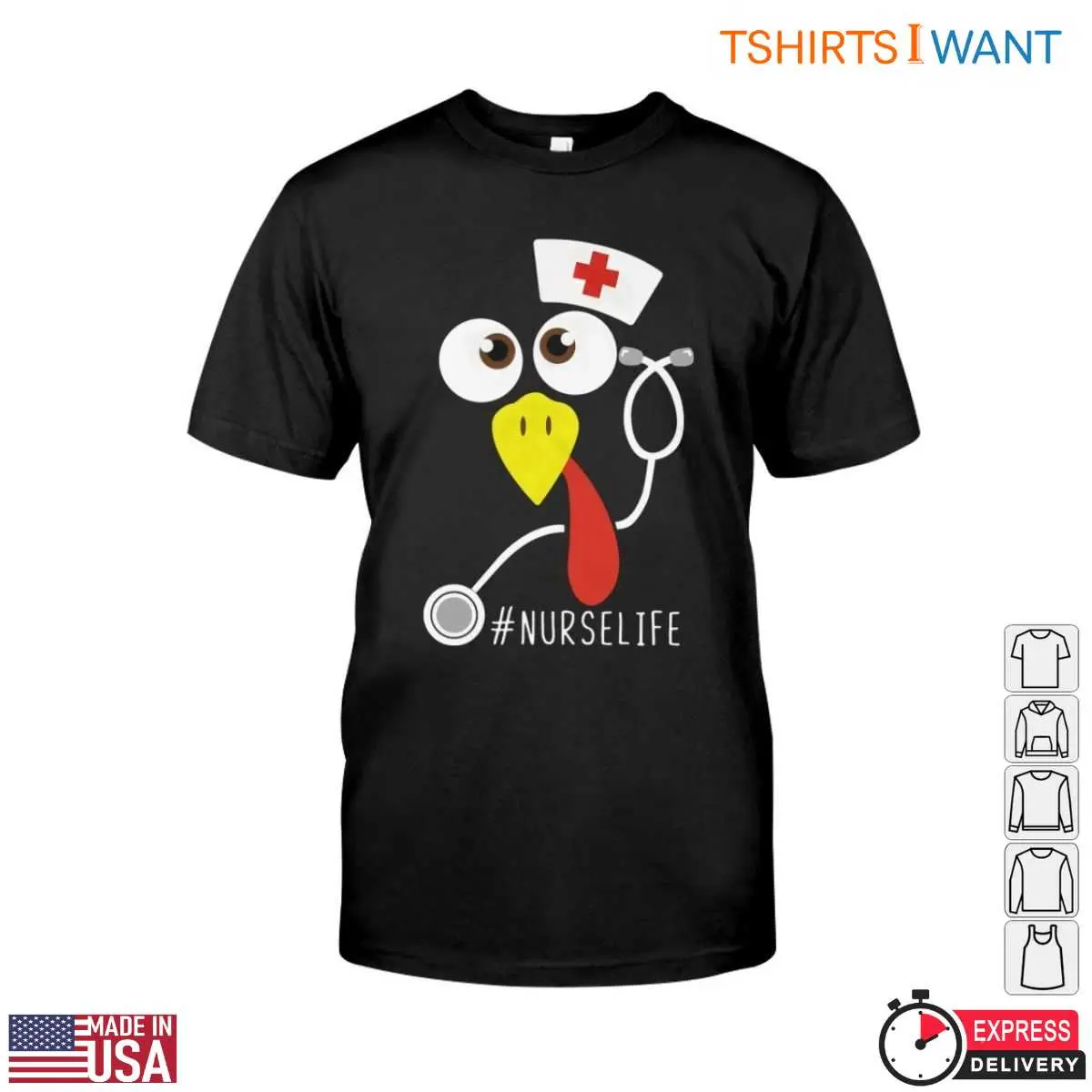 Nurse Turkey T-Shirt - Funny Graphic with Turkey and Stethoscope Tee 12 Nurse Turkey T-Shirt Front View