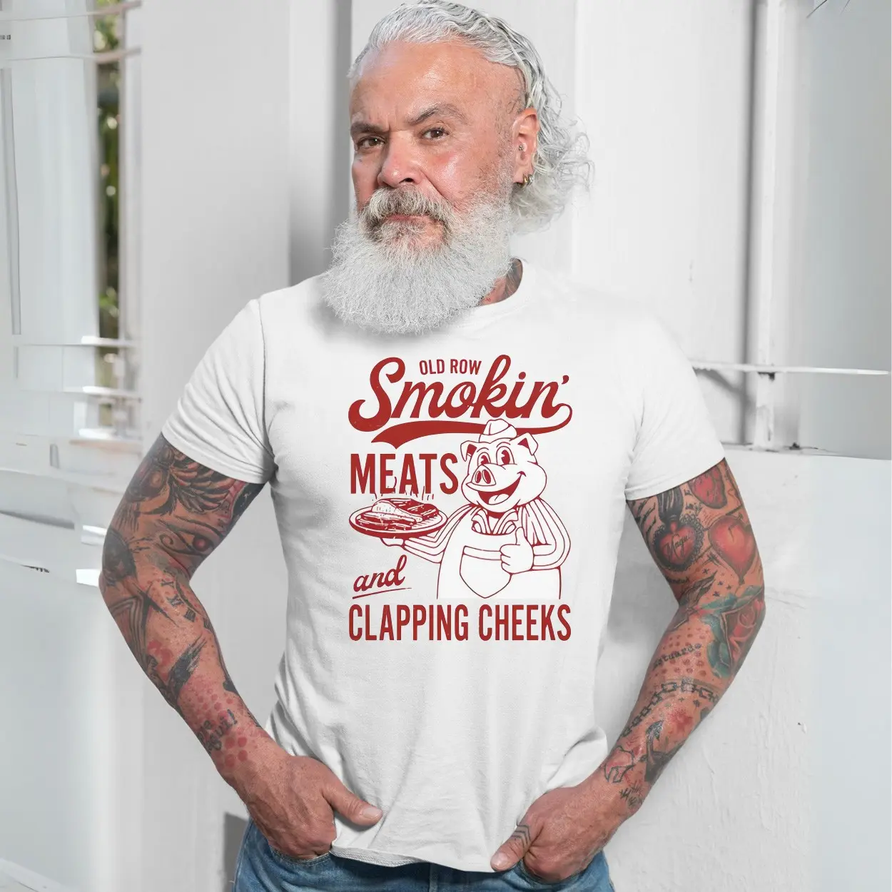 Old Row Smokin Meats T shirt E28093 Funny BBQ Pig Graphic Tee 7.jpg