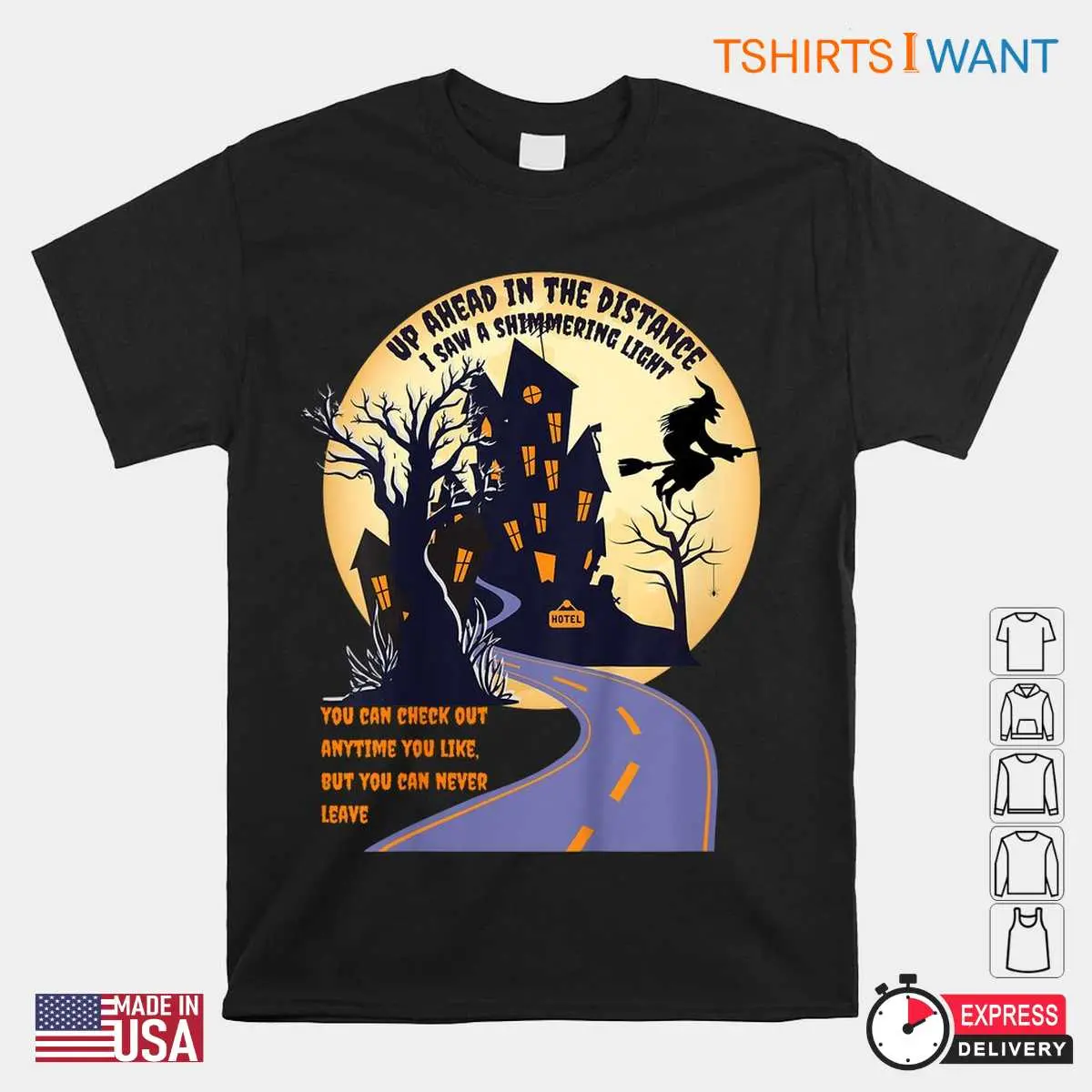 On A Dark Desert Highway Halloween Witch Broom Moon Tee 1 1.jpg