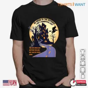 On A Dark Desert Highway Halloween Shirt: Witch Riding Broom Dark Desert Highway Moon Halloween Tee 6 On A Dark Desert Highway Halloween Witch Broom Moon Tee 2 1.jpg