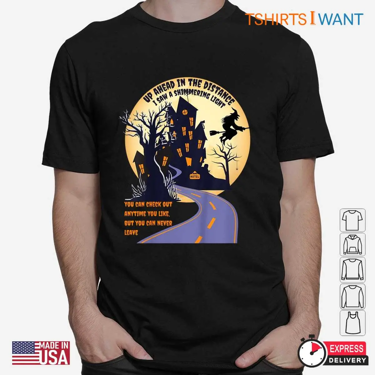 On A Dark Desert Highway Halloween Witch Broom Moon Tee 2 1.jpg
