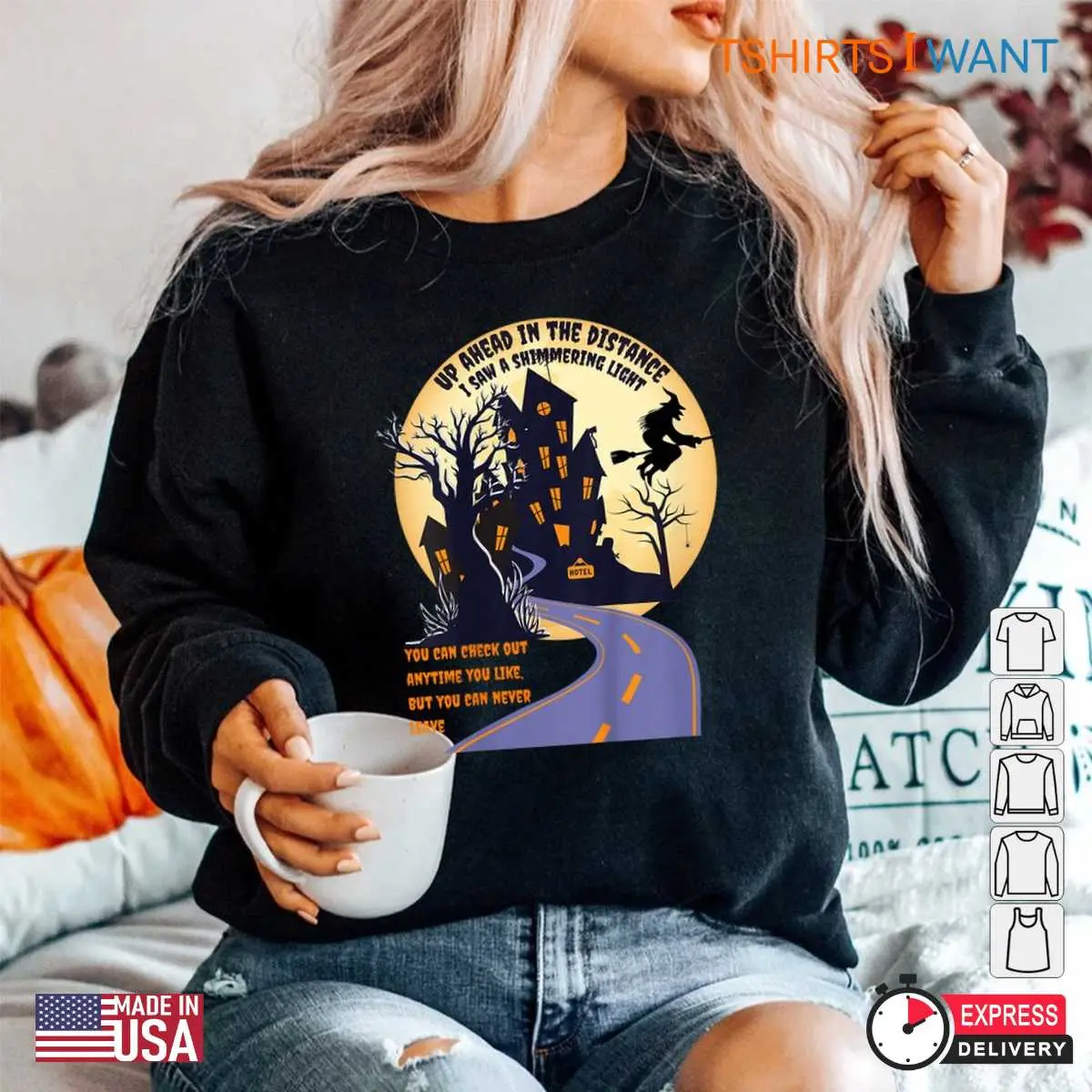 On A Dark Desert Highway Halloween Witch Broom Moon Tee 5 1.jpg