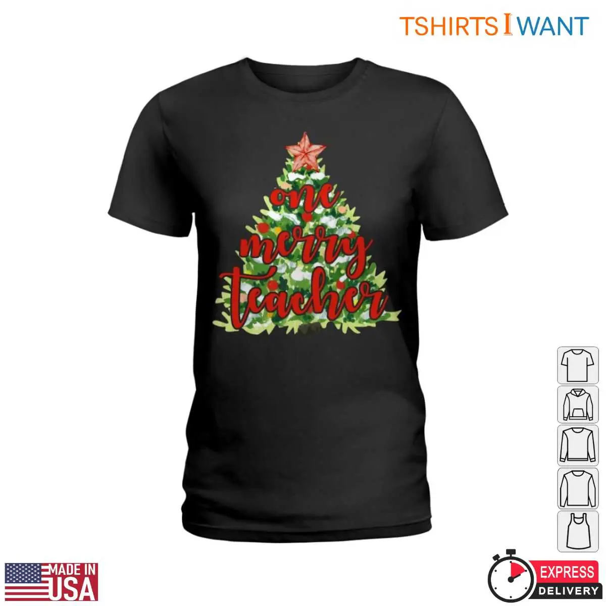 One Merry Teacher Christmas Tree T Shirt 2 1.jpg