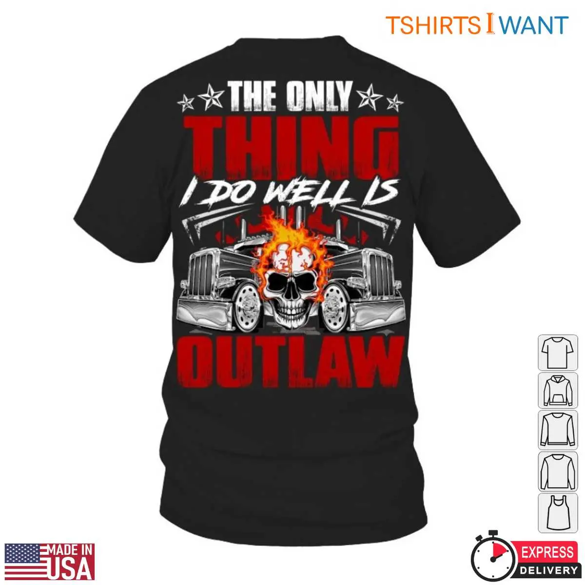 Outlaw Skull Flames Graphic Trucker T Shirt 1 1.jpg