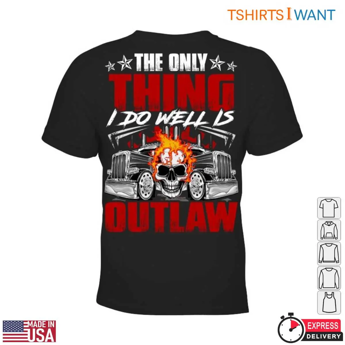 Outlaw Skull Flames Graphic Trucker T Shirt 2 1.jpg