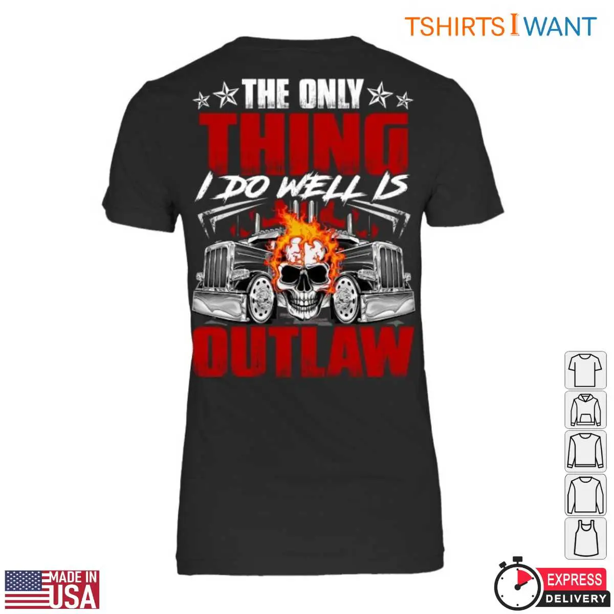 Outlaw Skull Flames Graphic Trucker T Shirt 3 1.jpg