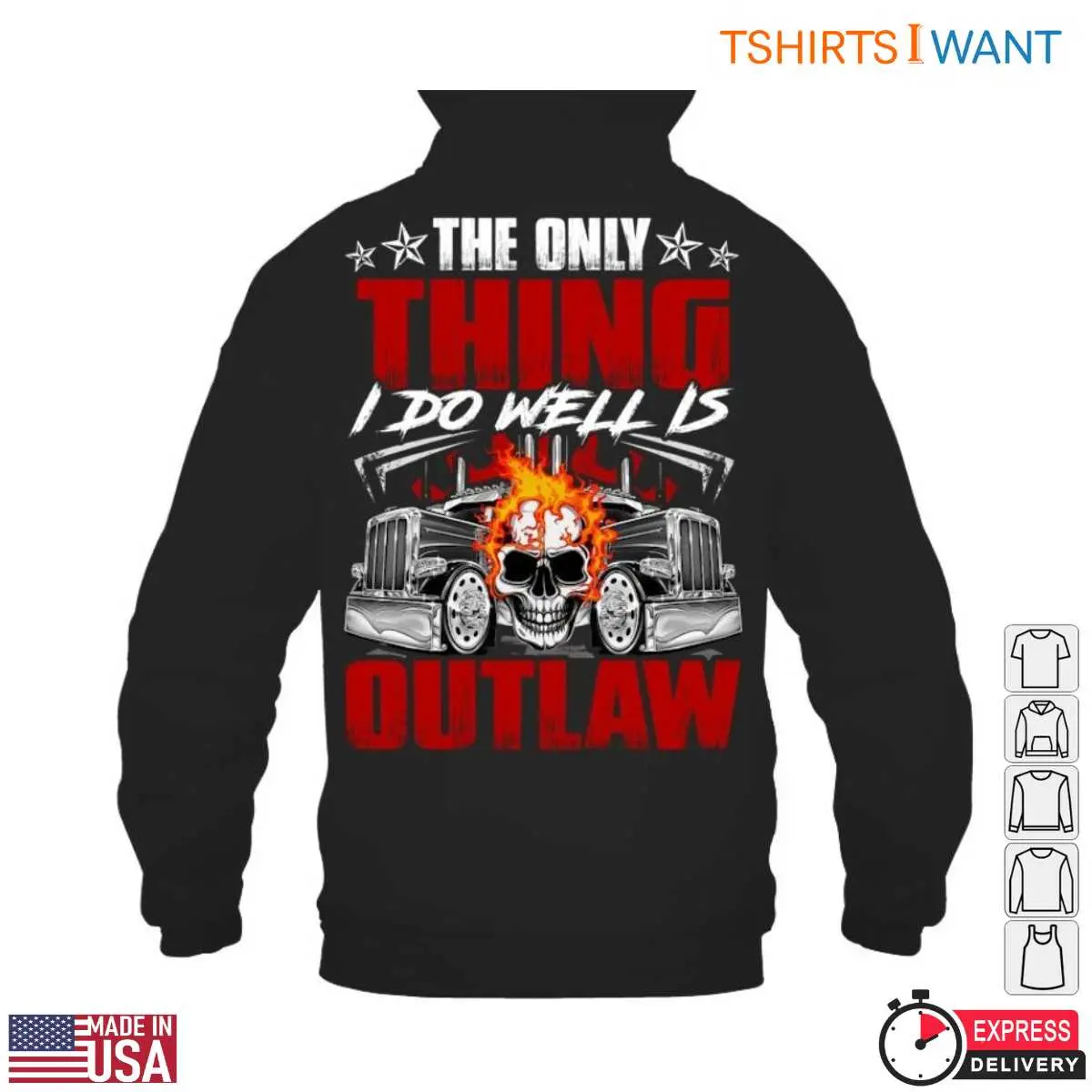 Outlaw Skull Flames Graphic Trucker T Shirt 4 1.jpg