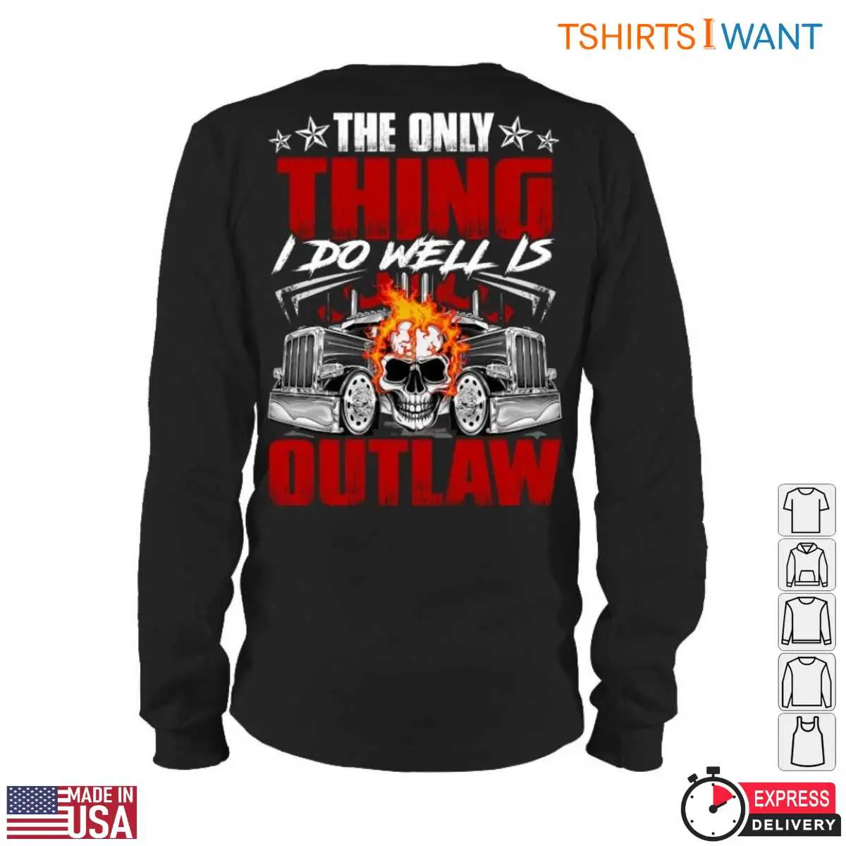 Outlaw Skull Flames Graphic Trucker T Shirt 5 1.jpg