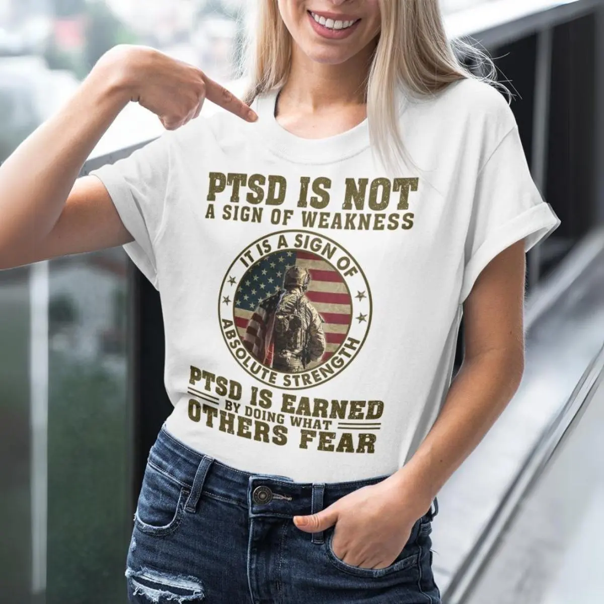 PTSD Awareness Shirts - Courageous Tees Defying Fear Tee 5 PTSD Awareness Strength Not Weakness Military Tee Shirts Gift For Veterans 5