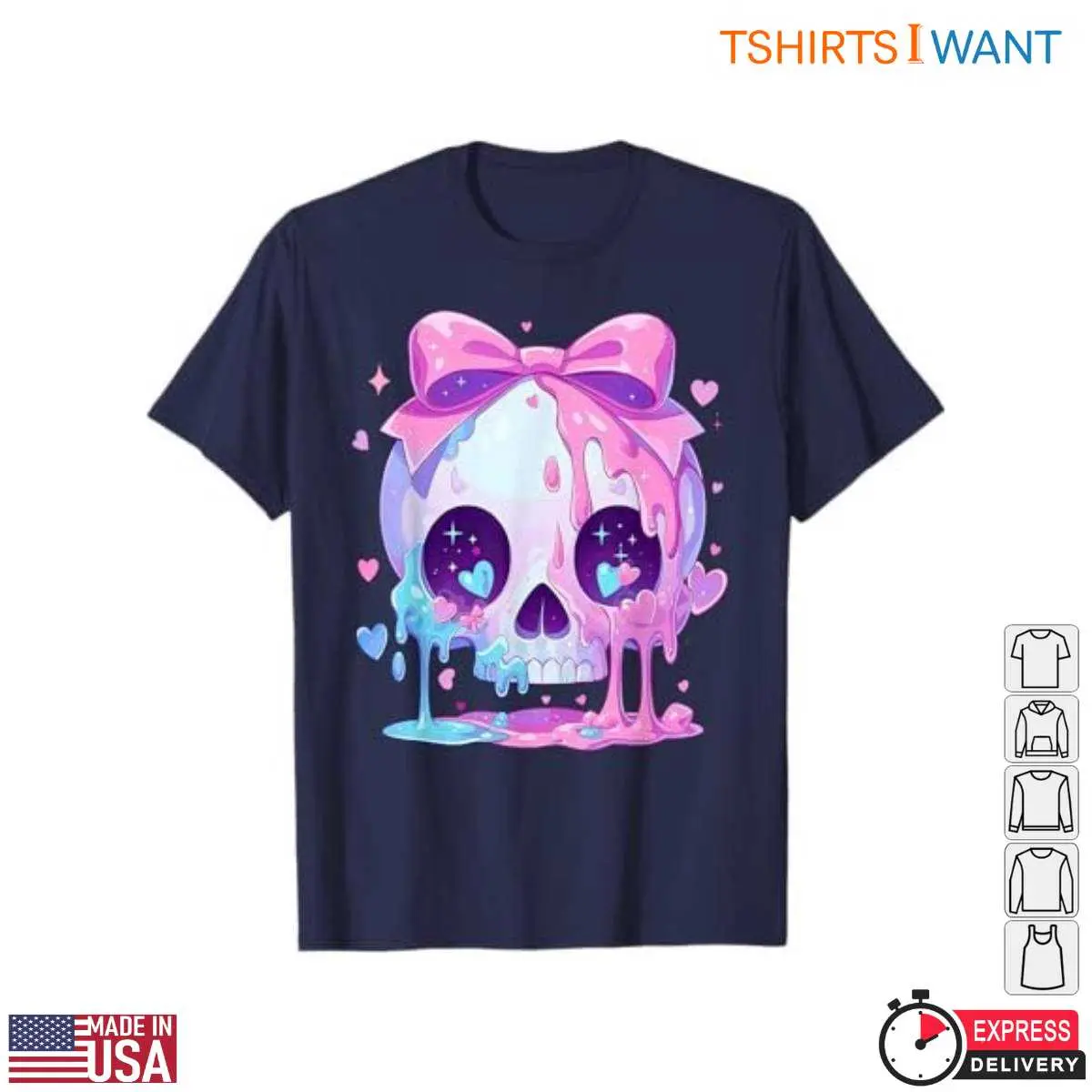 Pastel Goth Skull Bow Drip T Shirt 1 1.jpg