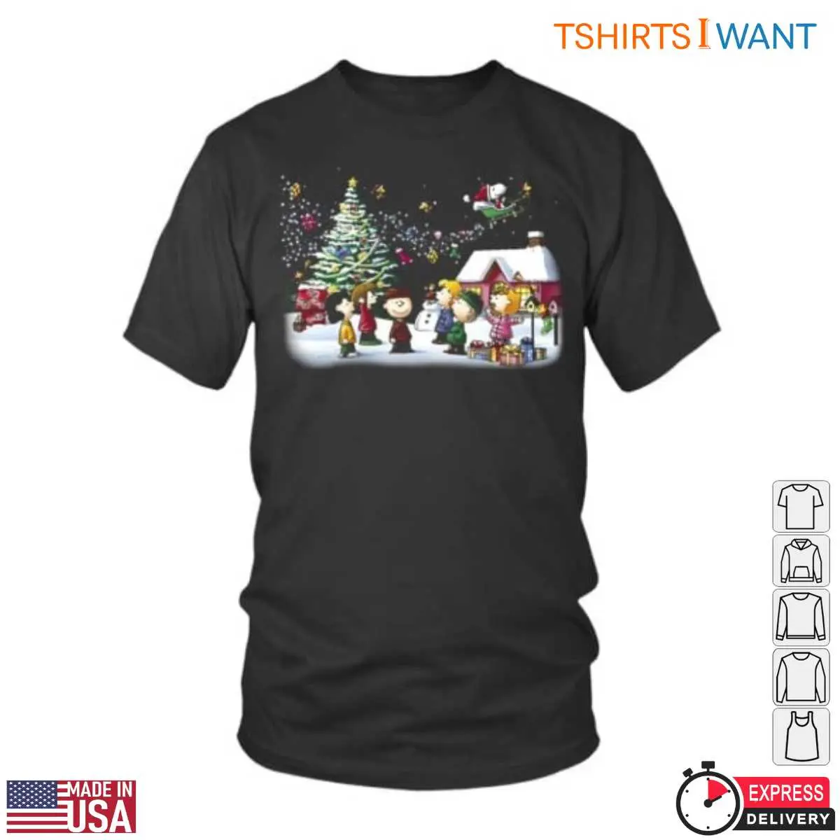 Peanuts Christmas T-Shirt - Festive Holiday Scene with Characters 12 Peanuts Christmas T-Shirt Front View