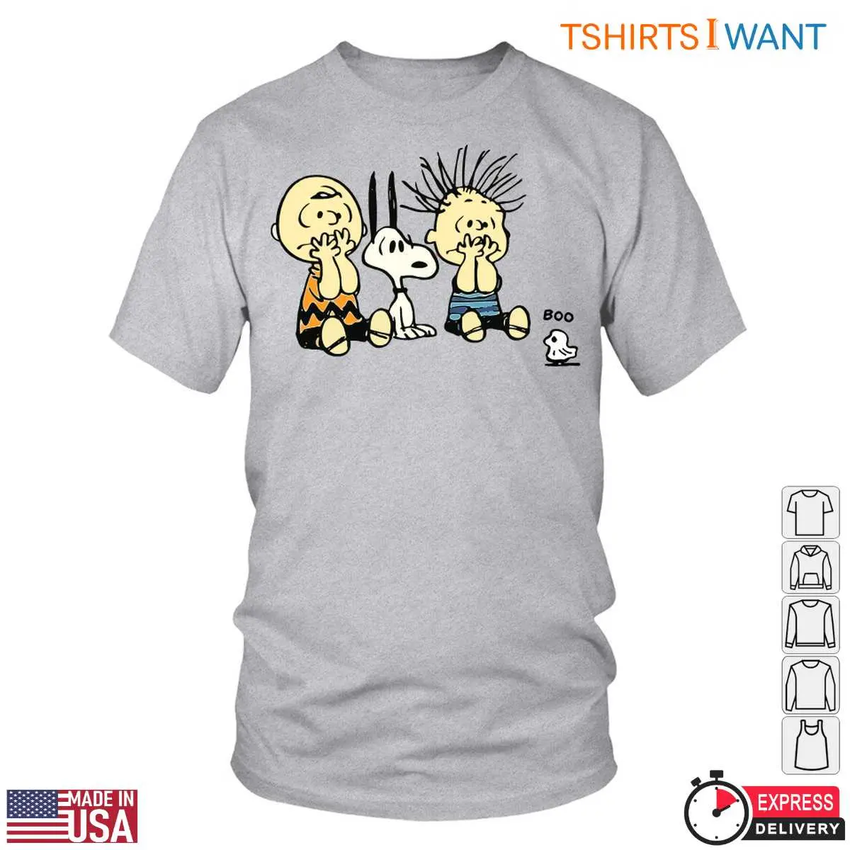 Peanuts Snoopy Halloween T-Shirt – Frightened Charlie Brown, Snoopy, and Linus Van Pelt Graphic Tee 10 Peanuts Snoopy Halloween T-Shirt Front View