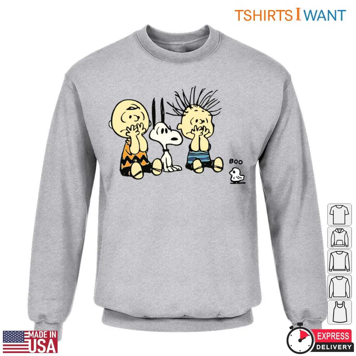Peanuts Snoopy Halloween T Shirt Frightened Charlie Brown Snoopy and Linus Van Pelt Graphic Tee 2 1 1.jpg