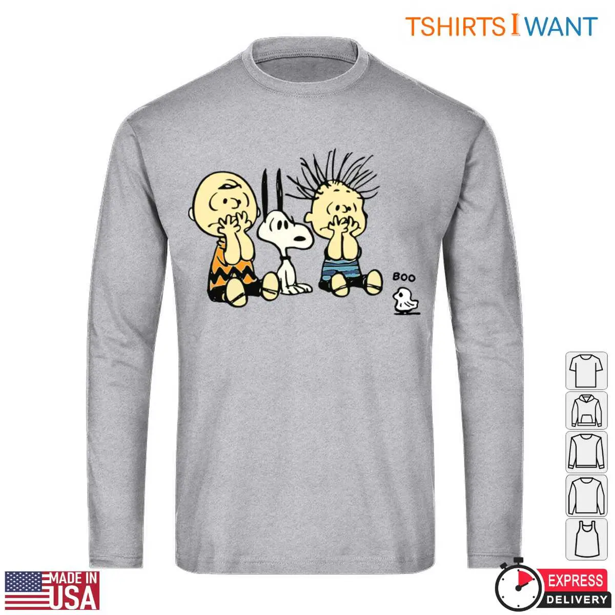 Peanuts Snoopy Halloween T Shirt Frightened Charlie Brown Snoopy and Linus Van Pelt Graphic Tee 4 1 1.jpg
