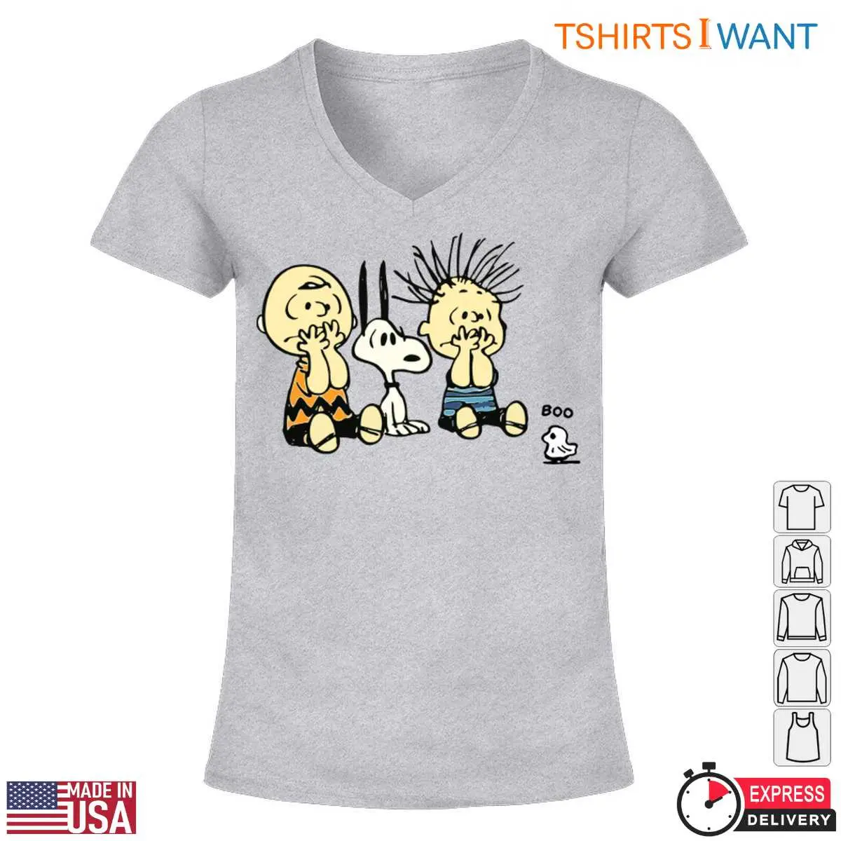 Peanuts Snoopy Halloween T Shirt Frightened Charlie Brown Snoopy and Linus Van Pelt Graphic Tee 5 1 1.jpg