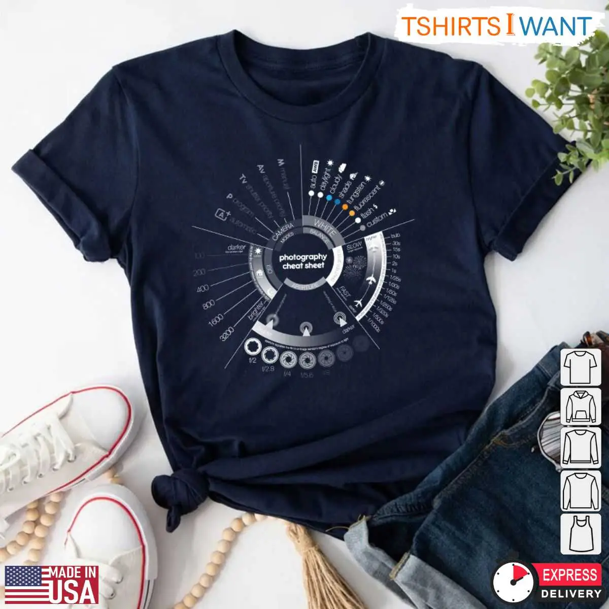 Photography Cheat Sheet Shirt - Perfect Gift for Camera Enthusiasts 12 Front view of Photography Cheat Sheet Shirt