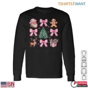 Pink Christmas Decorations T-Shirt - Santa, Tree, and Bows Holiday Graphic Tee 7 Pink Christmas Decorations Festive T Shirt 2 1.jpg