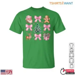 Pink Christmas Decorations T-Shirt - Santa, Tree, and Bows Holiday Graphic Tee 10 Pink Christmas Decorations Festive T Shirt 5 1.jpg