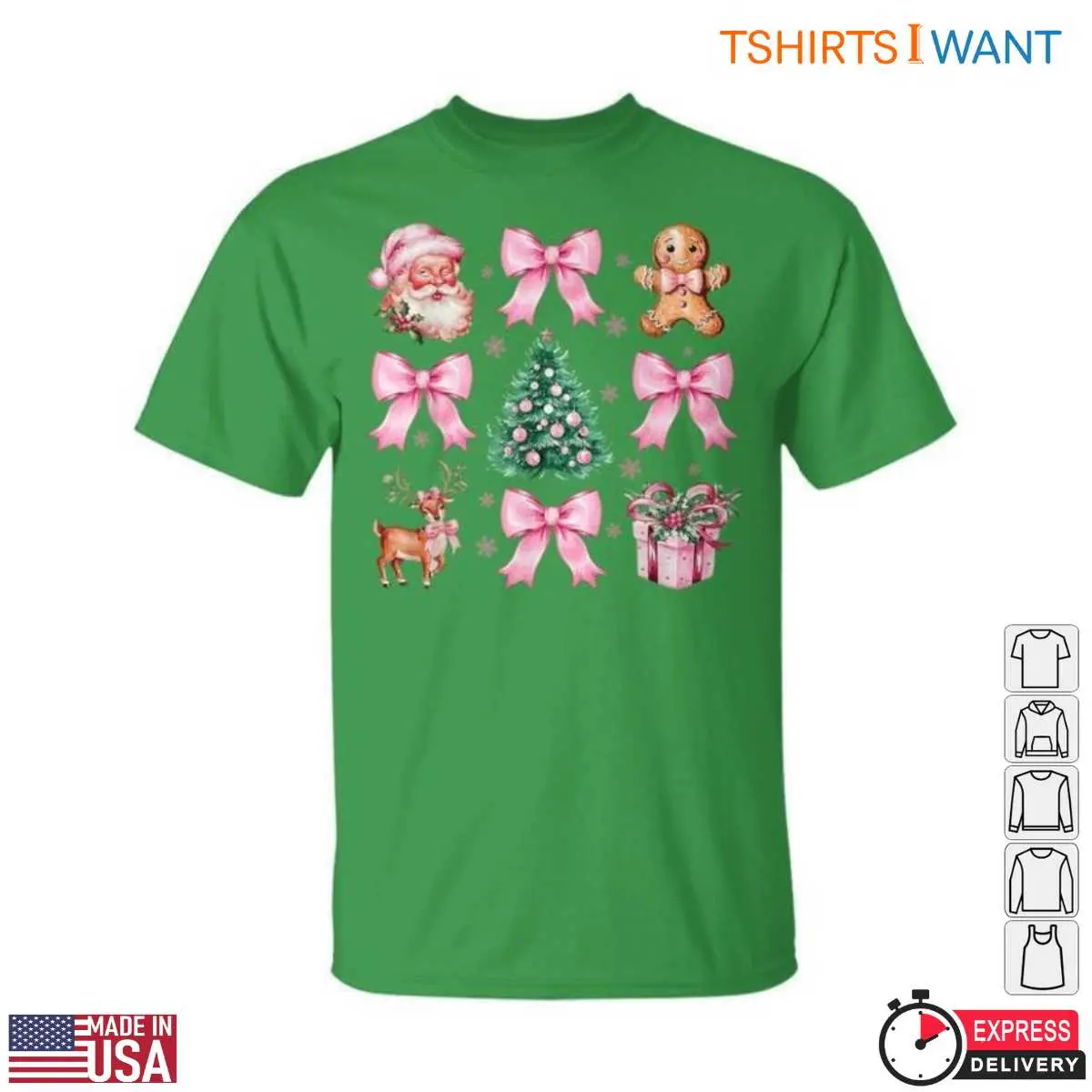 Pink Christmas Decorations T-Shirt - Santa, Tree, and Bows Holiday Graphic Tee 5 Pink Christmas Decorations Festive T Shirt 5 1.jpg
