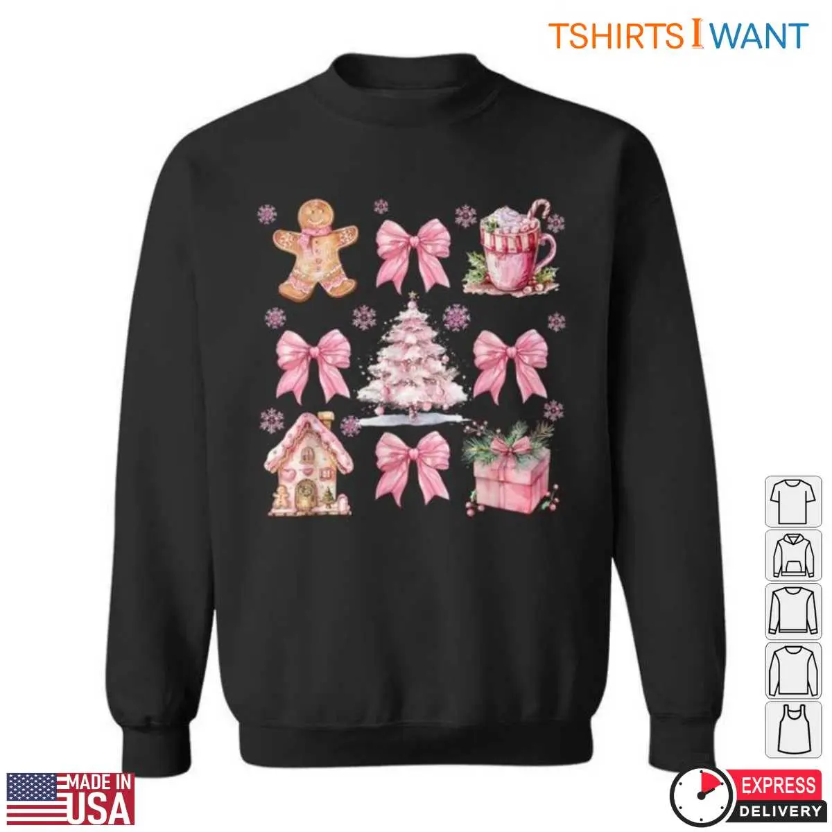 Pink Coquette Bow Gingerbread, Pink Tree, and Holiday Cheer Christmas Tee 13 Pink Coquette Bow T-Shirt Style View