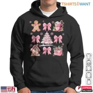 Pink Coquette Bow Gingerbread, Pink Tree, and Holiday Cheer Christmas Tee 9 Pink Coquette Bow Gingerbread Christmas Tee 4 1.jpg
