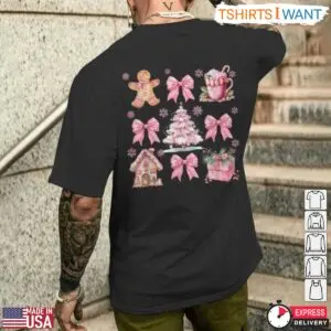 Pink Coquette Bow Gingerbread, Pink Tree, and Holiday Cheer Christmas Tee 10 Pink Coquette Bow Gingerbread Christmas Tee 5 1.jpg