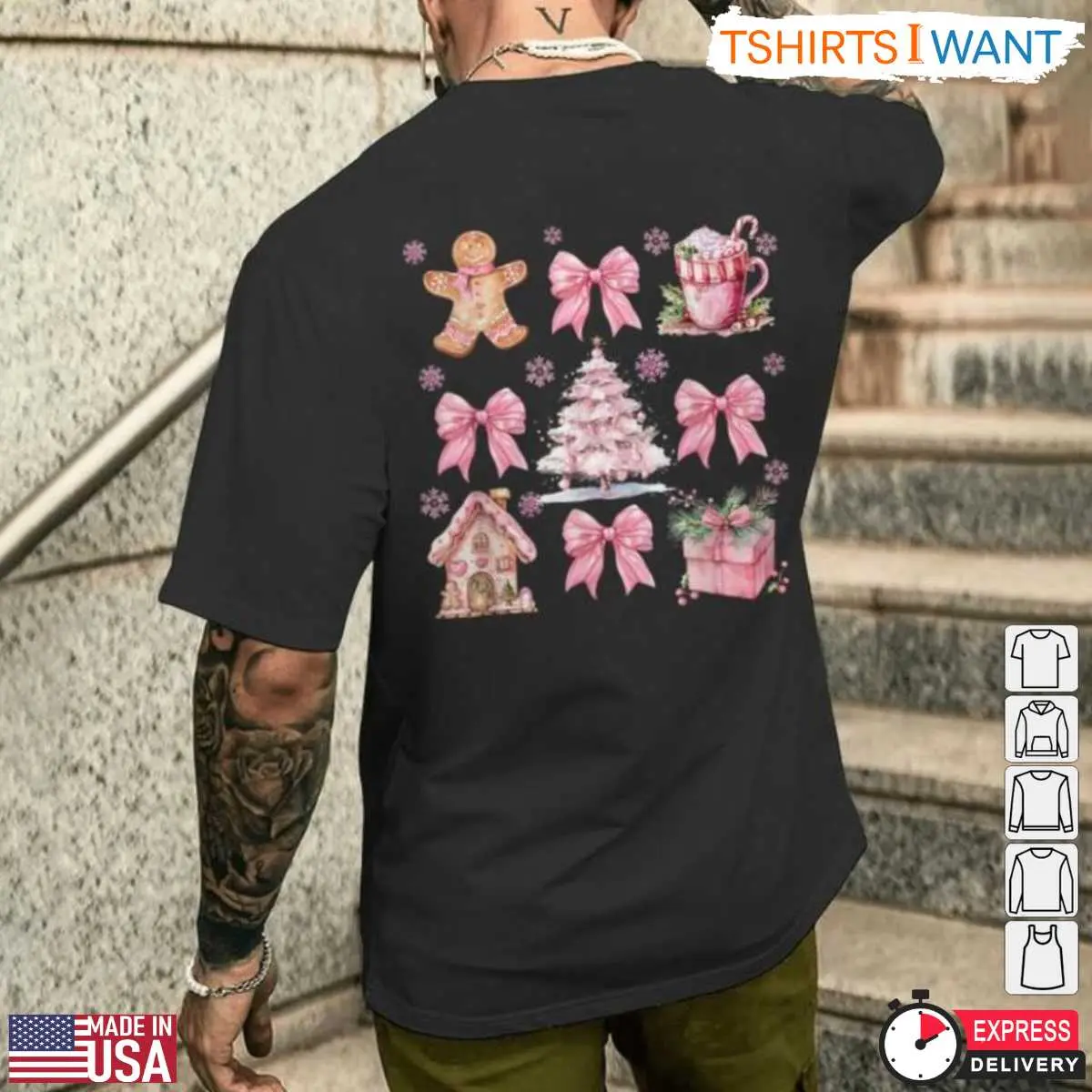 Pink Coquette Bow Gingerbread Christmas Tee 5 1.jpg