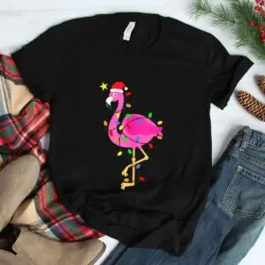 Pink Flamingo Christmas in July Shirt - Funny Santa Hat Tropical Design 7 Pink Flamingo Christmas in July Shirt 3 1.jpg